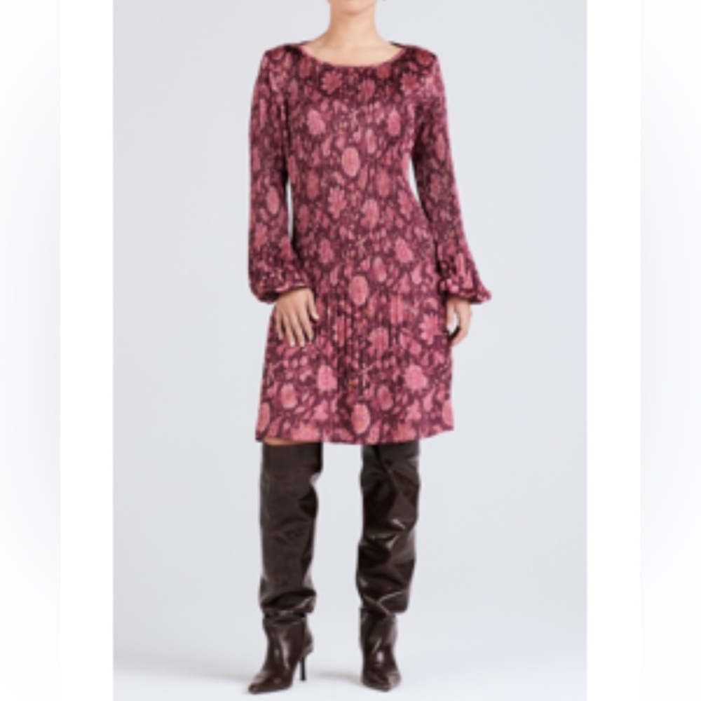 Derek Lam 10 Crosby Burgundy Katerina Pleated Long Sleeve Dress- runs big-loose